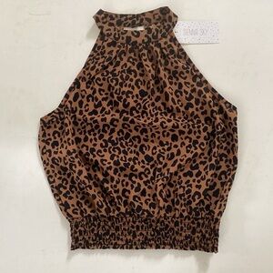 Sienna Sky Y2K animal print, halter neck sleeveless crepey blouse. XS NWT